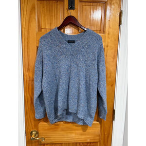 MACPHEE Tomorrowland Blue Speckled Wool Silk Mohair Blend V-Neck Sweater Women’s